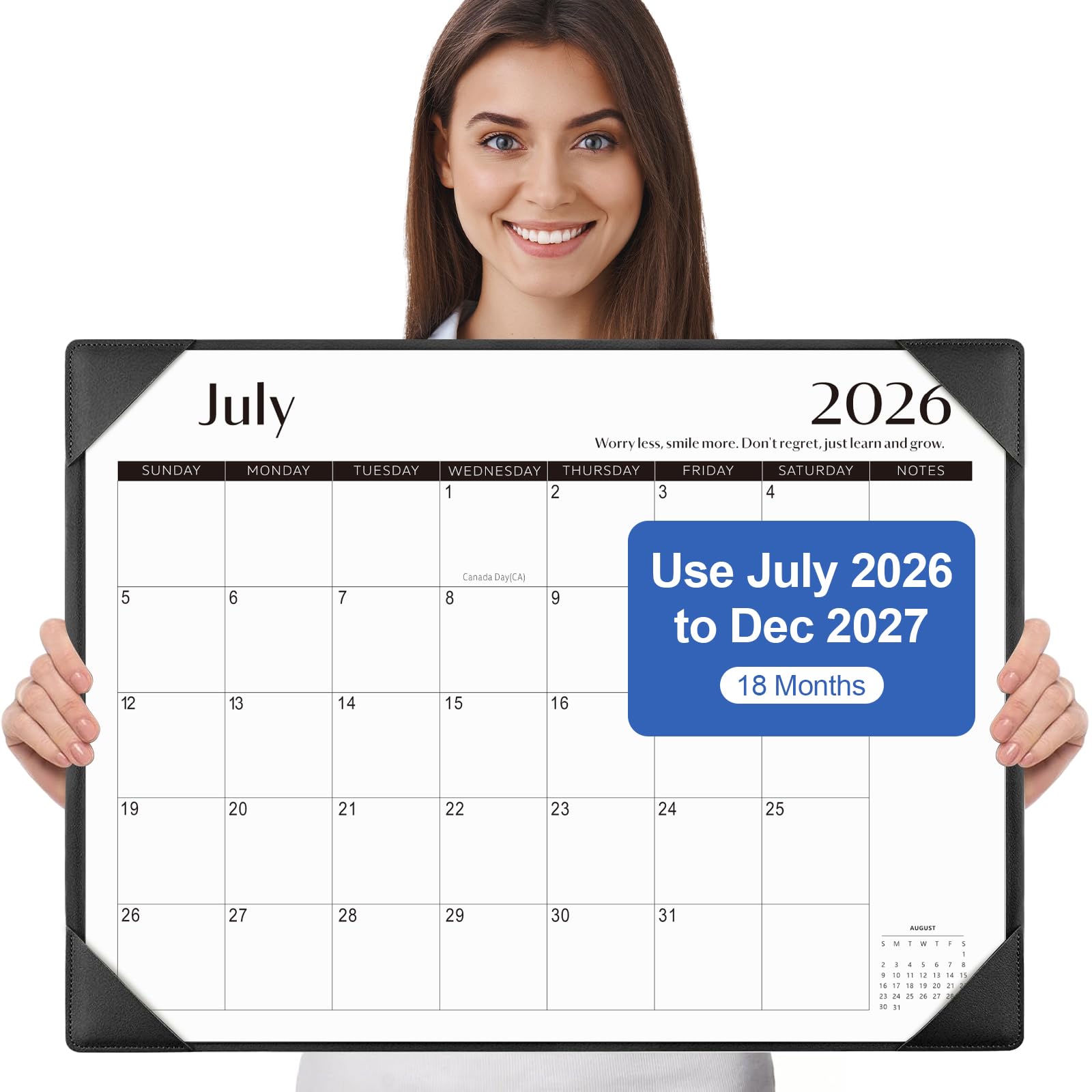 Gannyfer Duży kalendarz na biurko 2024-2025 z matą na biurko, uproszczony kalendarz na biurko 56 x 43 cm, kalendarz stołowy na 18 miesięcy, od lipca 2024 do grudnia 2025, materiały biurowe, idealny do