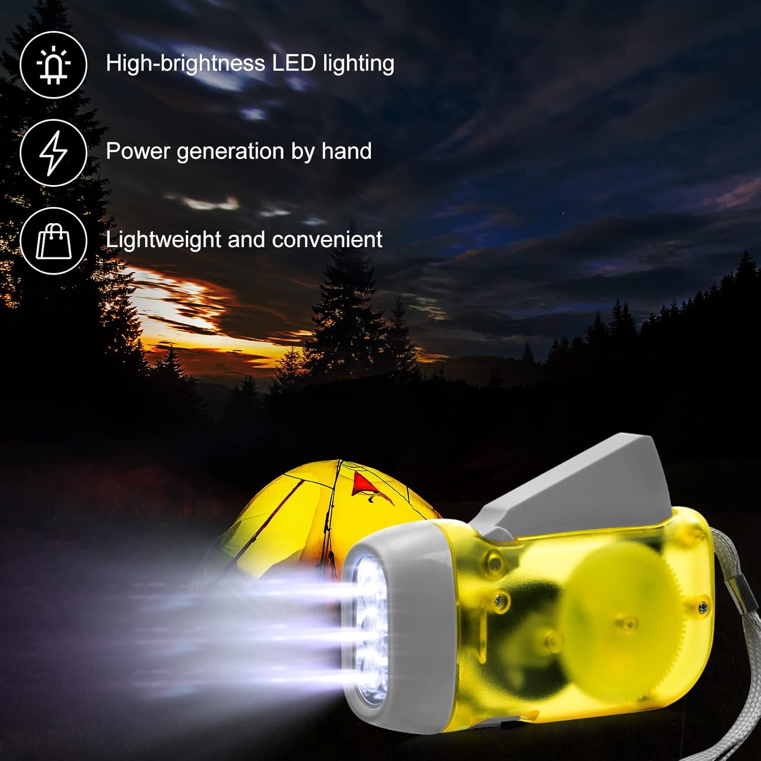 Mudder 24 Pack Hand Crank Flashlight No Battery Emergency Flashlight, Self Powered Portable Light Dynamo Torch for Survival Kit Outdoor Hiking Emergency(Yellow, Green, Blue, Red)