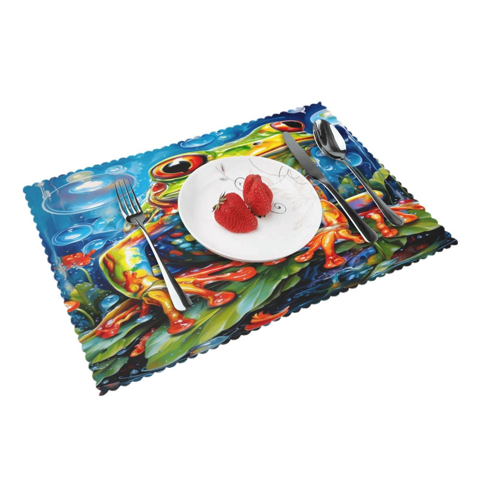 Colorful Frog Placemats Set of 4 Print Table Mats Place Mats Table Decor for Kitchen Dining 12X18 in