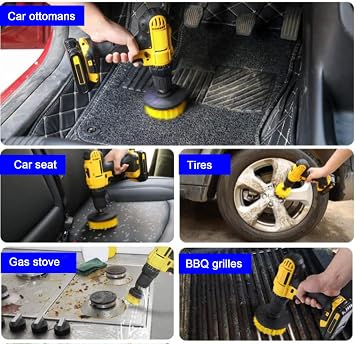 3Pcs Drill Brush Attachment Set - Drill Brush Power Scrubber Brush Cleaning Kit - All Purpose Drill Brush for Bathroom Surfaces, Grout, Floor, Tub, Shower, Tile, Kitchen and Car(Yellow, 3pcs)