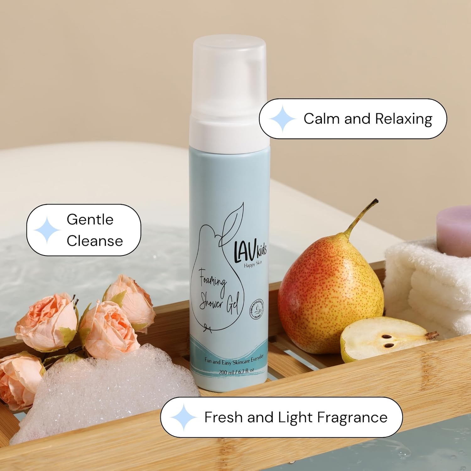 LAV KIDS Body Care Set, Foaming Body Wash and Delicate Body Lotion, Natural Pear and Chamomile, 150ml