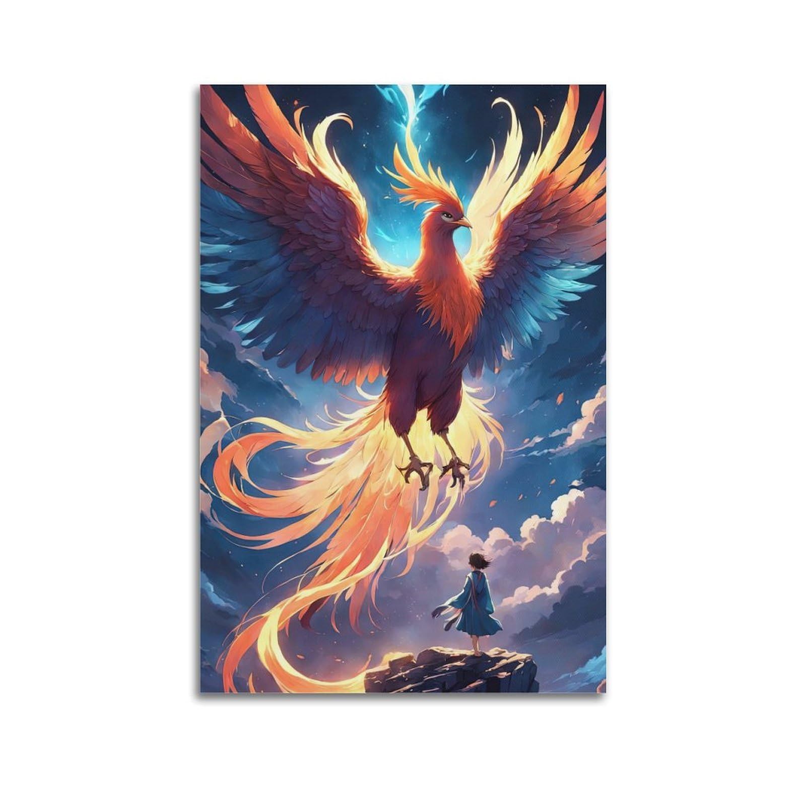 WPHSFX Fantasy Posters Fire Phoenix Poster Decorative Painting Canvas Wall Posters And Art Picture Print Modern Family Bedroom Decor Posters 20x30inch(50x75cm)