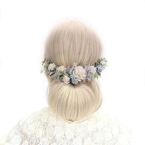 Hair Vine Flower Crown for Girls Wedding Holo Blue Floral