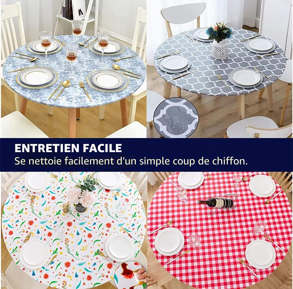 Nappe jacquard imperméable à bords élastiques, nappe essuyable, housse de table pour intérieur et extérieur, terrasse, cuisine et salle à manger, 46 pouces (117 cm) ronde, coupe ajustée, vert