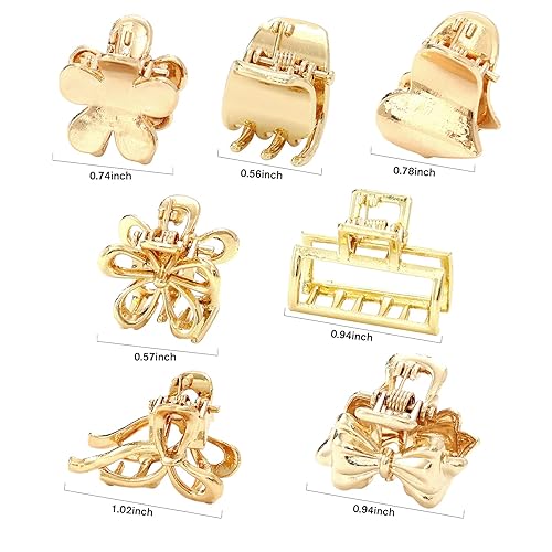 Miniatura 4 de Juego de pinzas de metal para el cabello, 14 pequeñas garras antideslizantes para cabello fino a grueso, accesorios dorados para cabello corto para