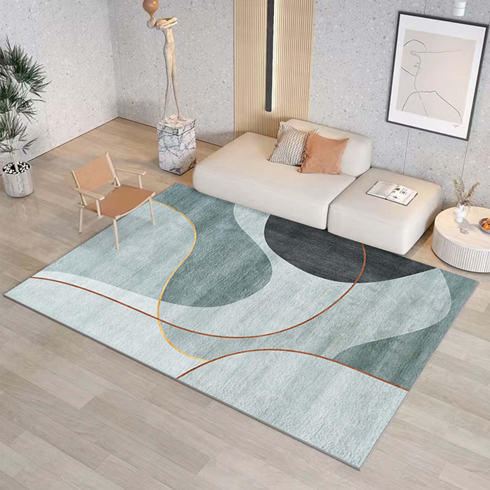 Living Room Rug Living Room Square Modern Cubic Washable Area Rug Abstract Soft Faux Short Pile Extra Large Area Rugs for Bedroom Dining Room Non Slip Non Shedding Rug,H,80CM*120CM