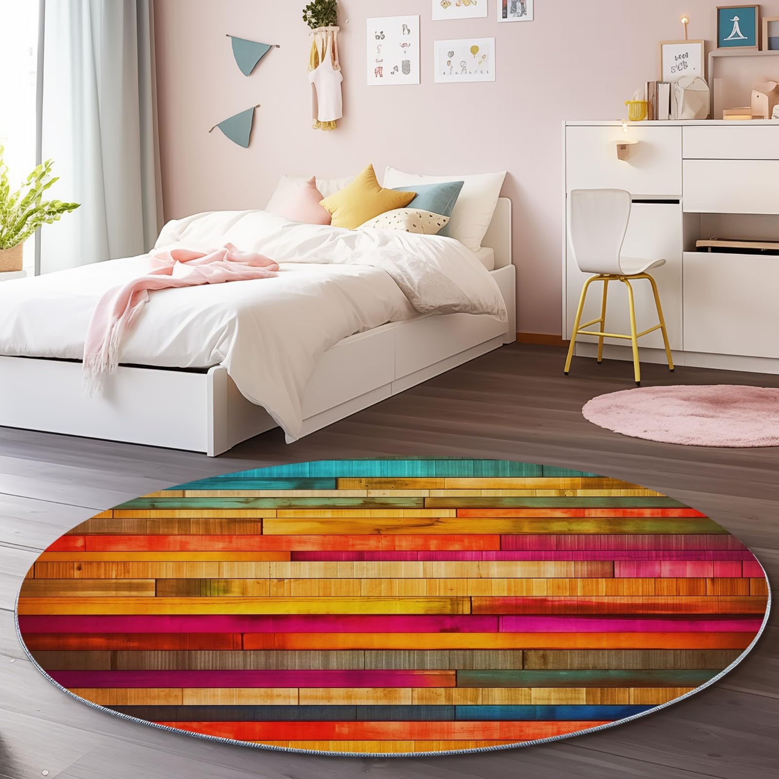 Tapis rond 60 cm salon antidérapant aux motifs abstraits colorés