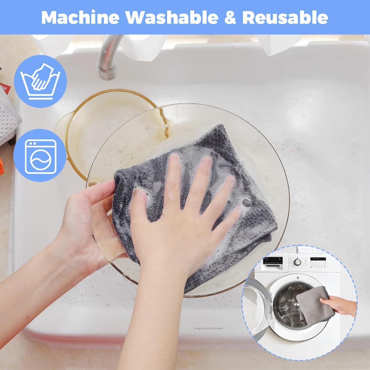 6 Panni In Microfibra Per Waffle – 30x30 Cm, Lavabili, Anti-pelucchi, Per Pulizia Di Vetri E Auto (Grigio) - 5