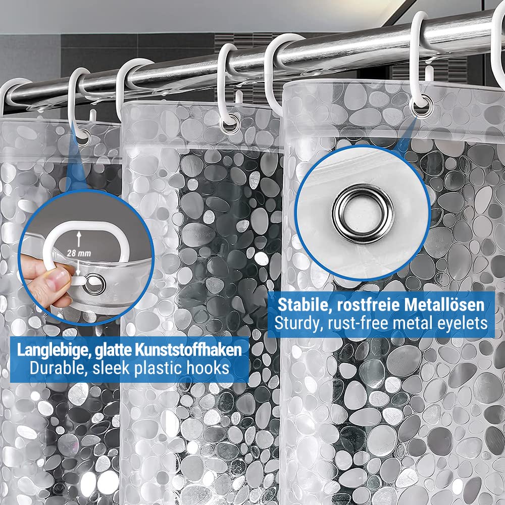 ecooe Shower Curtains 3D Stone Pattern Shower Curtain Transparent 100% EVA Material Waterproof Anti Mould 120 x 200 cm with 8 Rings Bathroom Curtain for Bathroom Thickness 0.20 mm - Image 4