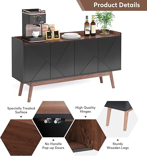 Miniatura 6 de Tribesigns Aparador negro moderno para buffets y aparadores con almacenamiento, armario de almacenamiento de cocina para entrada, sala de estar