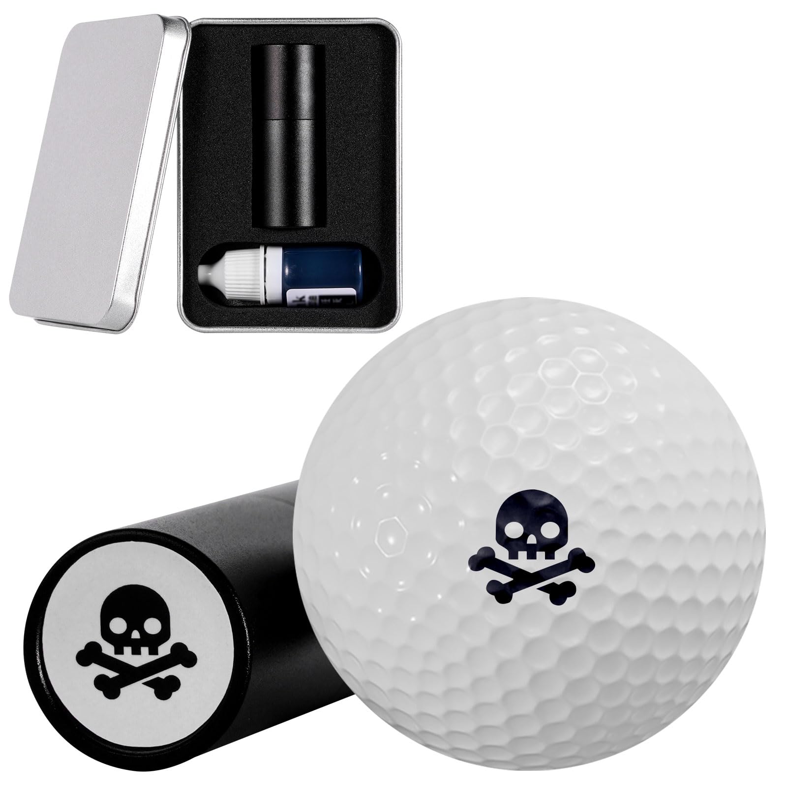 FERSTALOCustom Golf Ball Stamp, Personalized Golf Ball Marker, Waterproof Aluminum Golf Ball Stamper with Fast-Drying Ink, for Golfer Gift Golfing Accessories (Black，Skull)