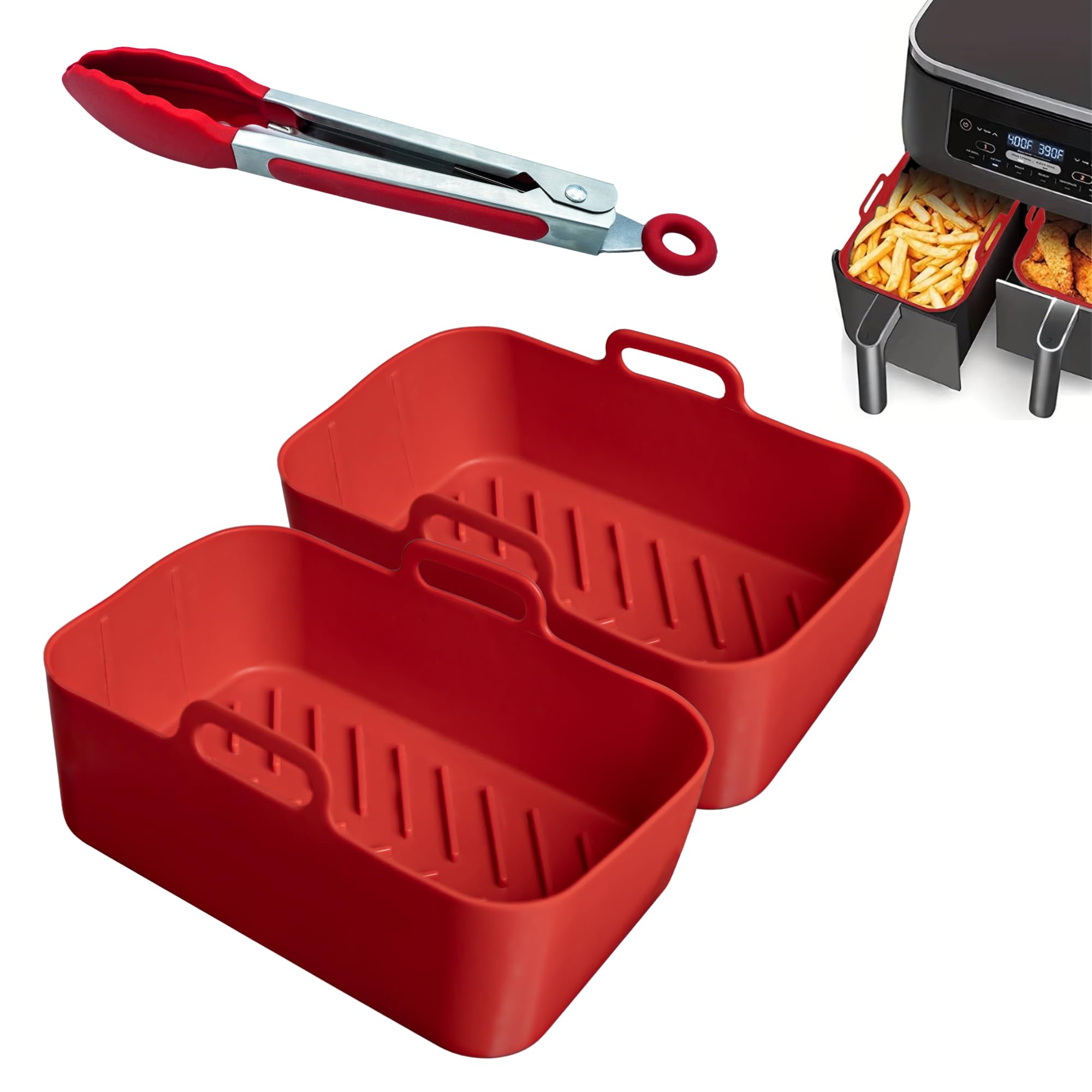 CERENE - Silicone air fryer mold, oil-free airfryer accessories, silicone air fryer basket, double airfryer molds, double tray, air fryer container, cecotec, cosori, ninja