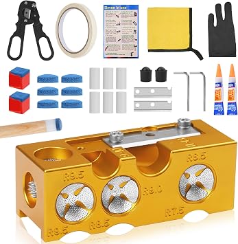 11-in-1 Aluminum Alloy Pool cue Tips Replacement kit,Pool cue tip Shaper,Professional Cue Stick Tool Kit,Pool cue Shaper Accessories for Replacement and Shaping Cue Tips Yellow