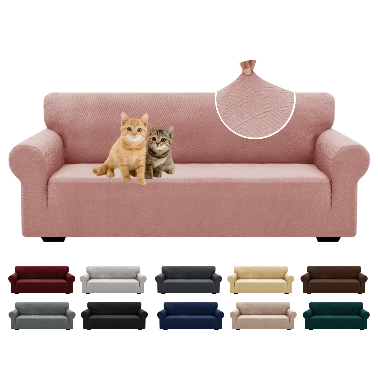 XINEAGE New 1 Piece Couch Covers for 3 Cushion Couch (79"-91") Stretch Sofa Cover Slipcover Pet Friendly Soft Washable Furniture Protector with Elastic Bottom for Kids,Dog (Sofa, Dusty Pink)