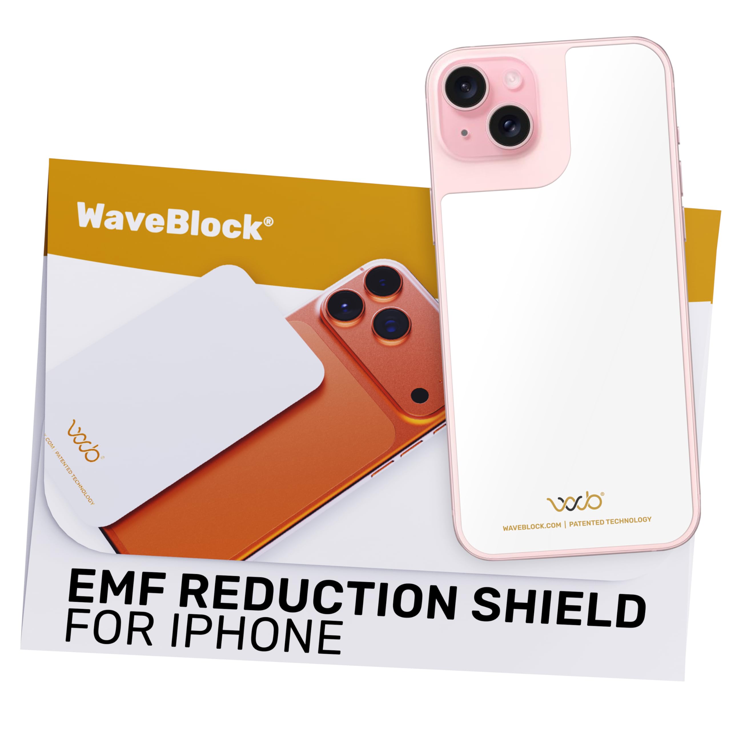 WAVEBLOCK EMFブロッカー 携帯電話用 - iPhone 15 Plus用 - 唯一の特許取得済み、科学的に裏打ちされたラボテスト済みの5Gシールドステッカーで、あなたとあなたの愛する人を保護します - 米国製 ホワイト
