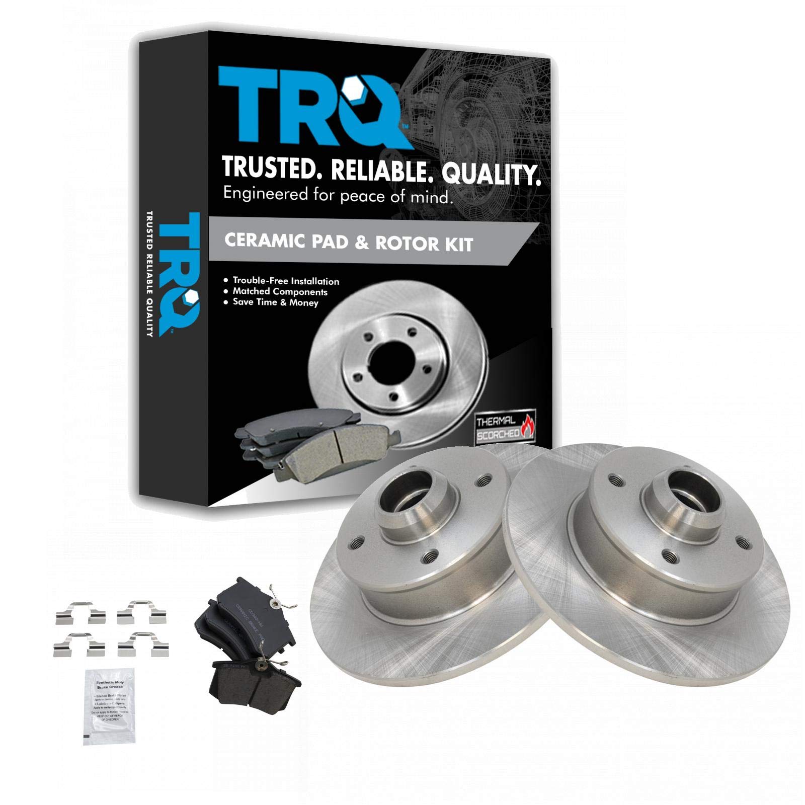 TRQ Rear Brake Pad & Rotor Kit Brake Pads Brake Rotor Ceramic Compatible with 1990-1992 Volkswagen Corrado 1988-1999 Golf 1985-1999 Jetta 1990-1993 Passat 1986-1988 Scirocco
