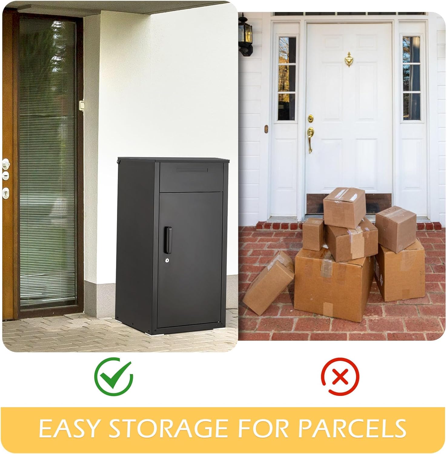 Package Delivery Boxes for Outside Large 38.3" x 17" x 16" Anti-Theft Galvanized Steel Parcel Drop Box Lockable with Mailbox Weather Resistant for Porch Fence Curbside Black