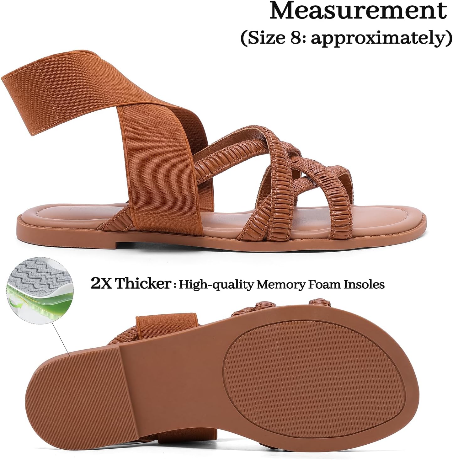 Luoika Women's Wide Width Flat Sandals, Elastic Band Ankle Strap Strappy Slide Sandals Slip on Dressy Summer Beach Shoes for Women. - Image 3
