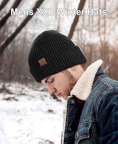 Miniatura 6 de Gorro grande XXL para cabezas grandes de 23.6 a 25.6 pulgadas, gorro de punto de invierno grande acanalado, gorra de esquí