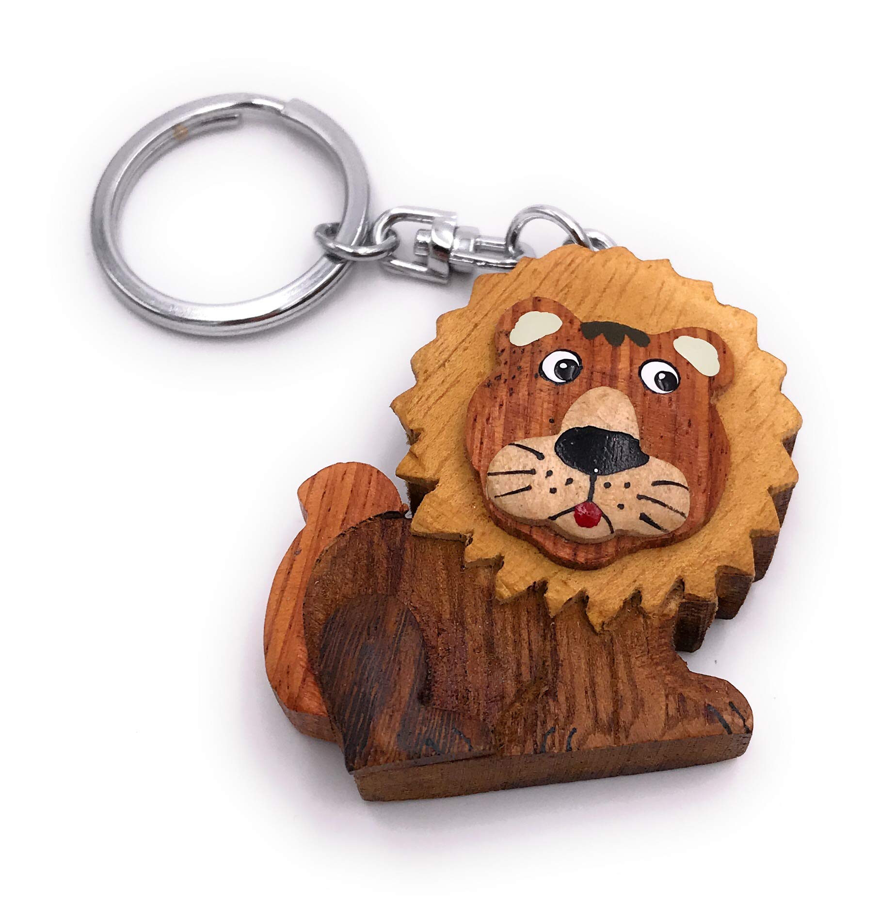 Onwomania Different Wooden Keychain Lion King Of The Beasts Of Prey Zodiac Sign Africa Leo Cat Of Prey Pendant Charm
