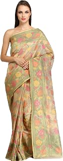 Exotic India Women's Net Wedding Tissue Sari from Banaras with All-Over Woven Flowers Price In India