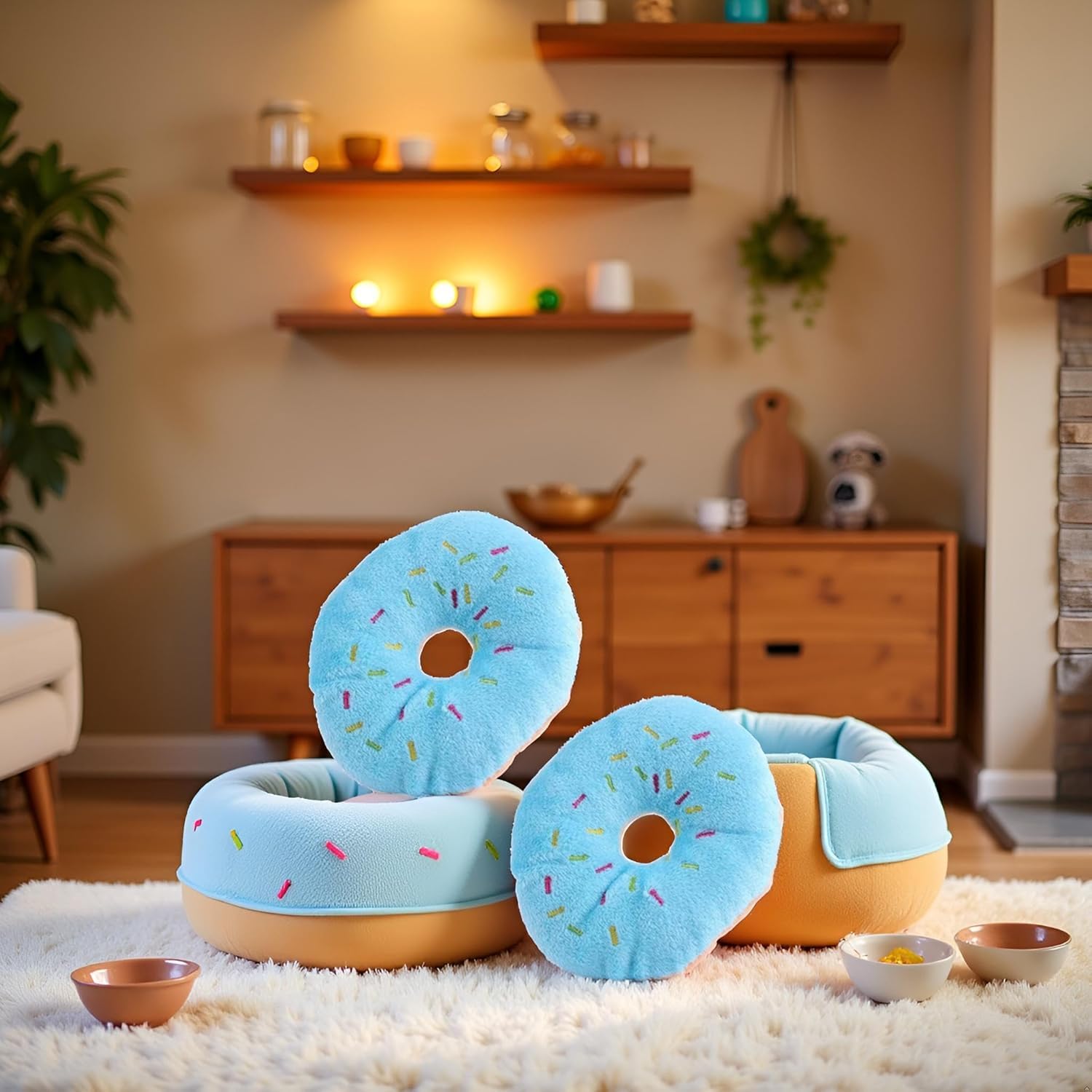 2 PCS Blue Donut Shape Plush Pet Toy Funny Dog Toys,Lovely Donut Shaped Squeaky Squeaking Sound Toy for Pet Chew Toy Squeaky Plush Blueberry Chew Guard Dog Squeak Toys - Image 3