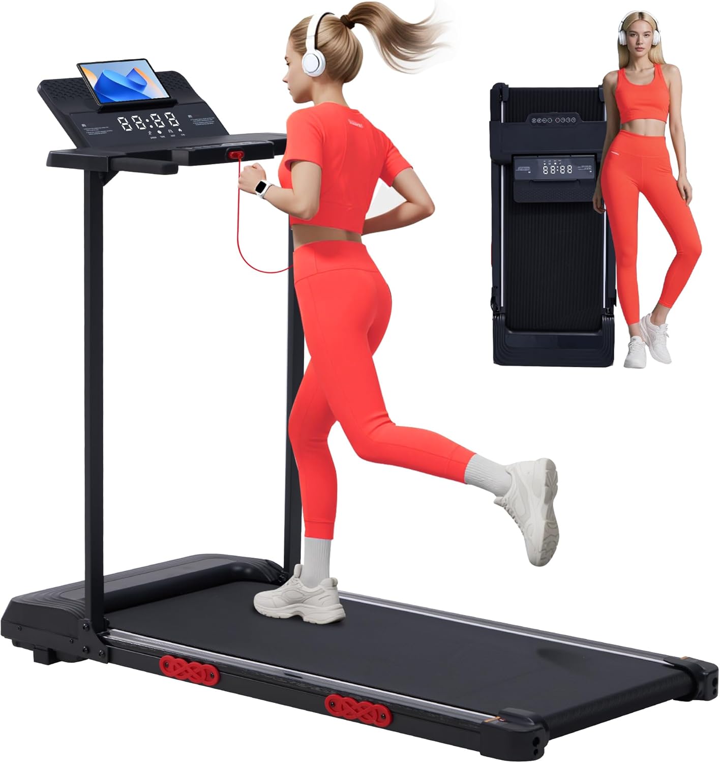 Walking Pad with Handle Bar, 3.0HP Compact Portable Walking Pad Treadmills for Home Small with Handles, 0.6-6.2MPH Electric Small Under The Desk Treadmill for Small Space, 320LBS
