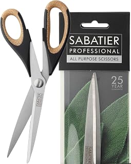 Sabatier Professional 25cm Heavy Duty All Purpose Scissors - Ultra Sharp Plain Edge Blades & Comfortable Soft Grip Handles with Cork Effect. Multifunctional Scissors for General Use. Dishwasher Safe