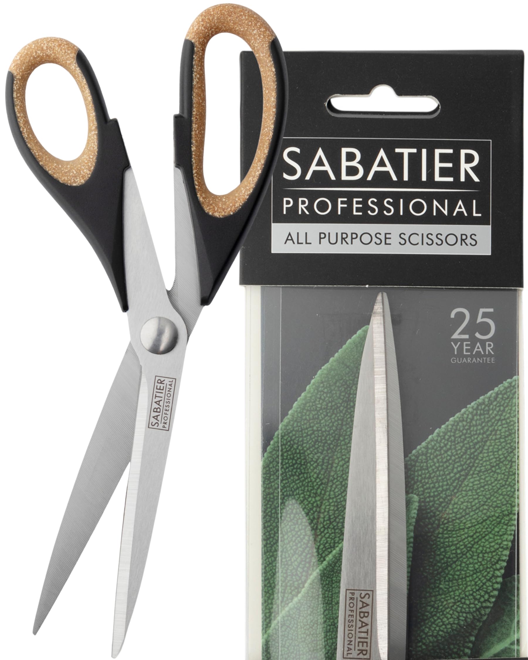Taylors Eye Witness Cork Effect Sabatier Professional 25Cm Heavy Duty All Purpose Scissors - Ultra Sharp Plain Edge Blades & Comfortable Soft Grip Handles With Multifunctional Scissors For General Use. Dishwasher Safe