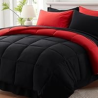 Anluoer 7-Piece Queen Comforter Set Reversible Red Black Bed-in-a-Bag, All-Season Lightweight Bedding with Sheets & Shams