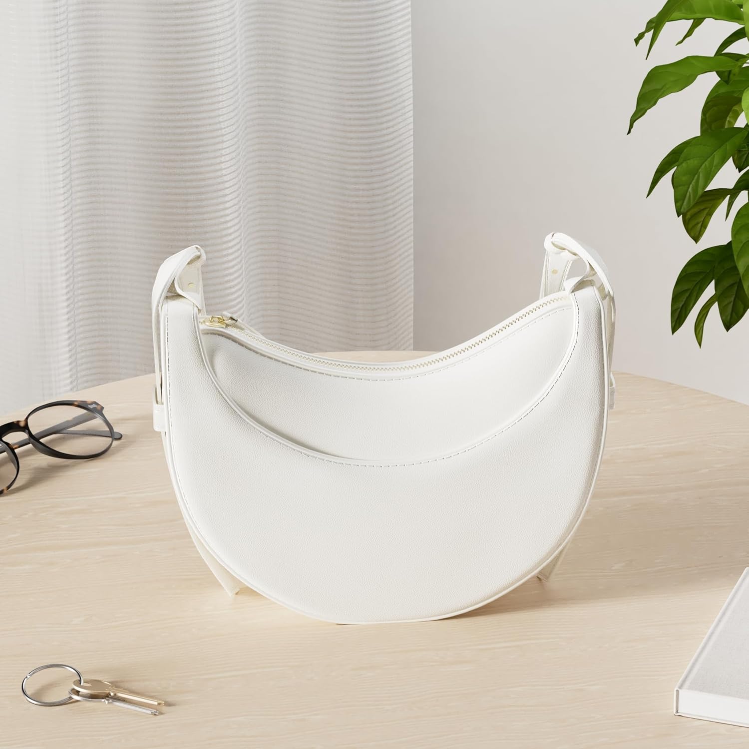 Faux Leather Saddle Bag for Women Shoulder Bag Crescent Purse Trendy Crossbody Purse Hobo Handbag - Image 3