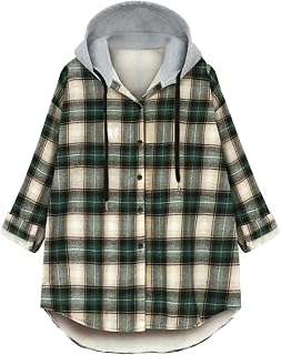 MKIUHNJ Cardigan Coats Women's Plush Plaid Long Sleeve Shirt Cardigan Hooded Plush Oversize Coat Winter Women's Coat