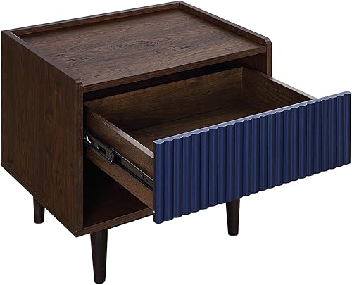 Miniatura 7 de Manhattan Comfort Duane Moderna mesita de noche acanalada, mesita de noche con cajón de extensión completa y estante abierto, muebles industriales