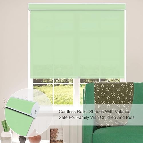 Vista 59 de Yin Yang Persianas opacas con cenefa inalámbrica, cortinas de tela filtrante de luz UV blanca, persianas enrollables con cenefa de metal cubierta