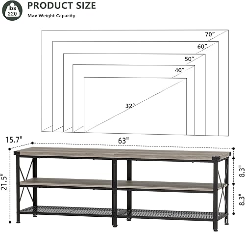 Miniatura 2 de IDEALHOUSE Soporte de TV para TV de 65 y 70 pulgadas, centro de entretenimiento industrial, mesa consola multimedia, soporte de TV de granja con