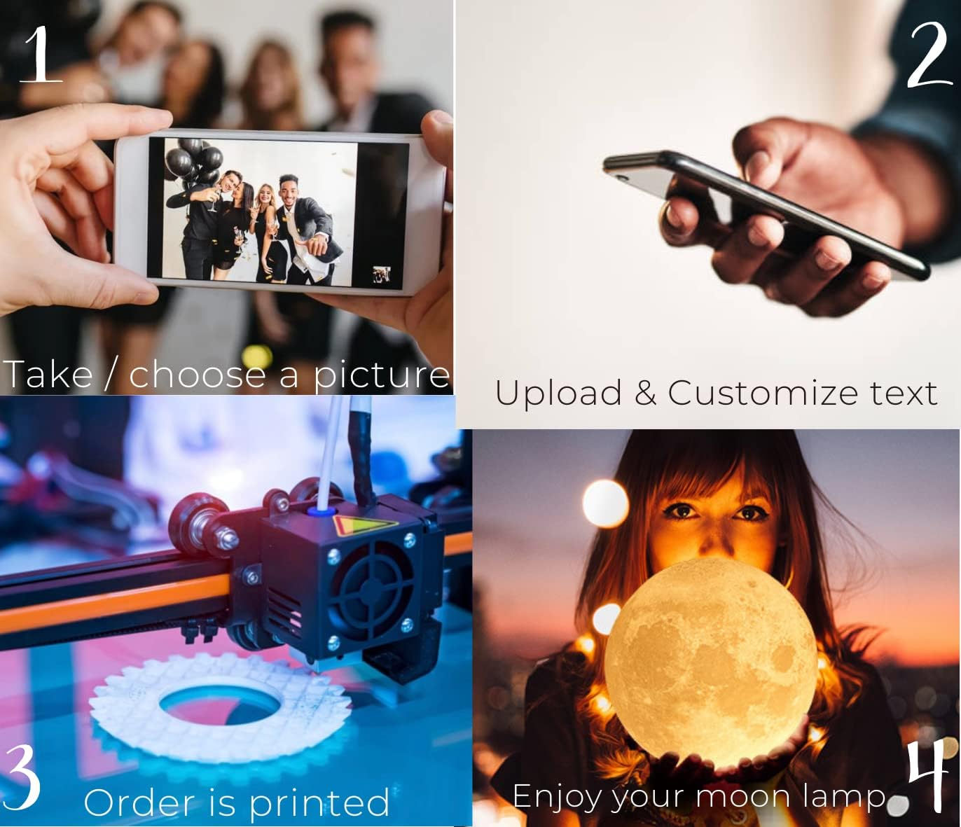 Custom Moon Lamp with Photo • Fast Production & Shipping • Photo Moon Lamp • Personalized Moon Lamp with Picture • Multiple Sizes & Colors (7 inches, 3 Colors)