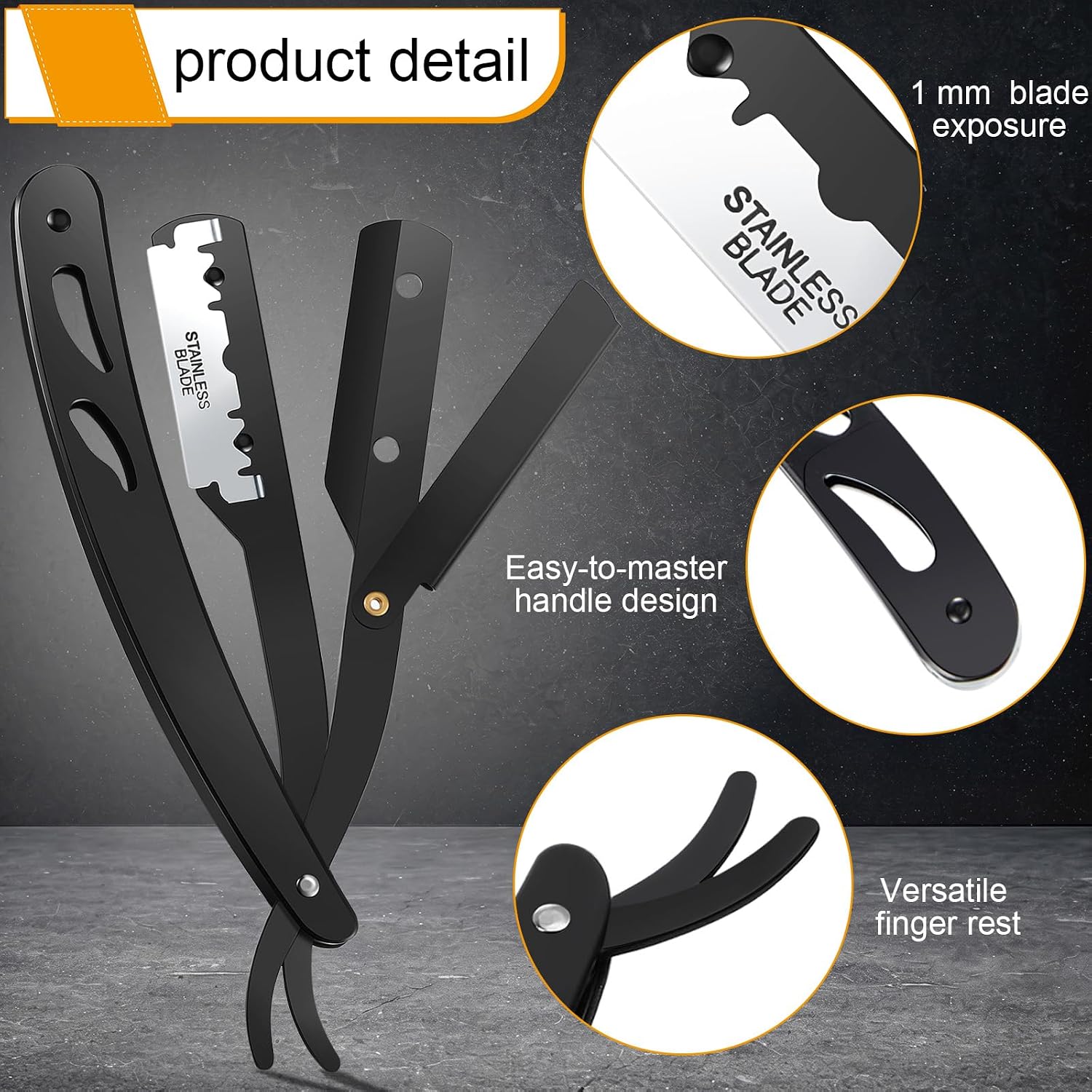 Honoson Professional Straight Razors for Men Navajas Para Barbero Barber Straight Razor Kit with Neck Duster Brush and 40 Pieces Double Edge Blades for Hair Salons, Father's Day, Gifts