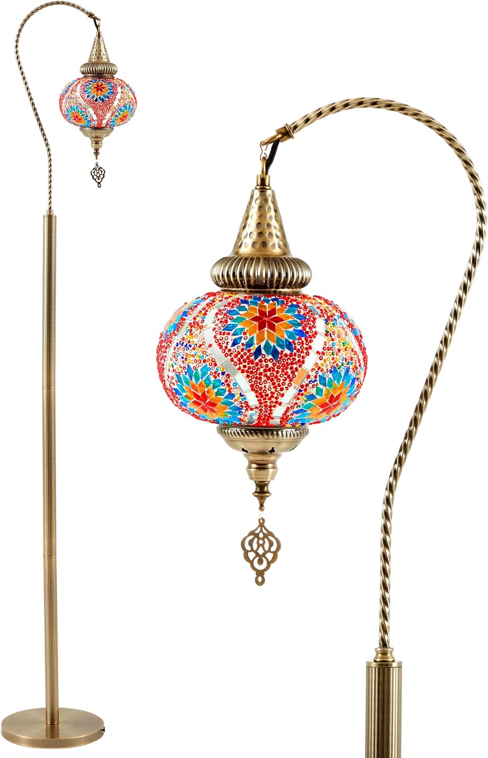 Baquler Turkish Floor Lamp, Modern Moroccan Lamps for Living Room with Handmade Colorful Glass Shade Turkish Moroccan Floor Light Vintage Tall Pole Light for Decorative Home