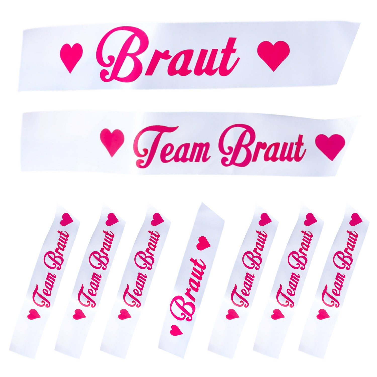 Oblique Unique Braut & Team Schärpen Set – 7-teilig In Weiß, Für JGA, Hen Party & Hochzeit