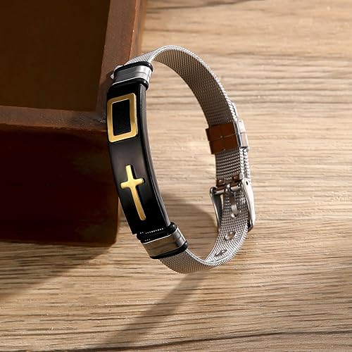 Miniatura 5 de 2025 ULtimate Mens bracelet,Black bracelets for men,Stylish Adjustable Cross Stainless Steel Mesh Chain Wrist Band men's jewelry braclets for