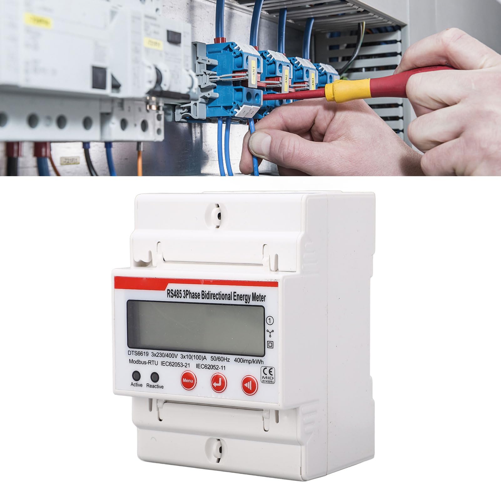 Stromzähler 3 Phasen Multifunktions Leistungsmesser mit LCD Display, Spannungs und Strommessung Strommessgerät zur Energieeinsparun für Hutschiene Verteilerkasten