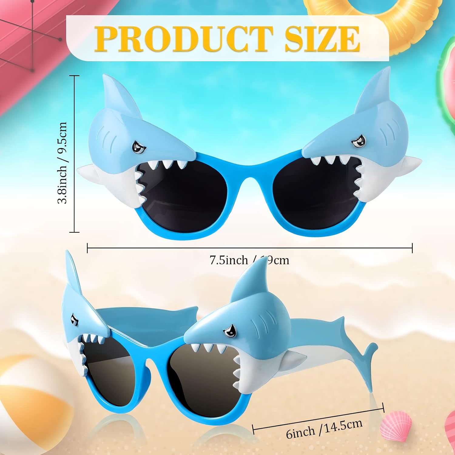 48 Pairs Shark Sunglasses Bulk Shark Photo Booth Props Summer Ocean Sea Animal Theme Shark Party Favors Funny Novelty Shark Eyeglasses for Shark Birthday Party Decorations