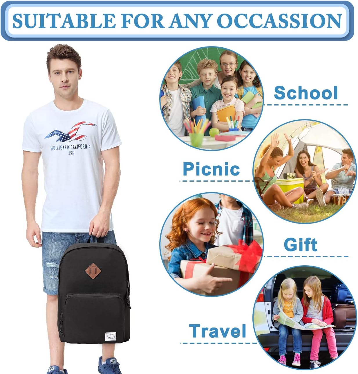 VASCHY School Backpack, Ultra Lightweight Backpack for Men Women Schoolbag Bookbag for Kids Teen Boys Girls Black - Image 7