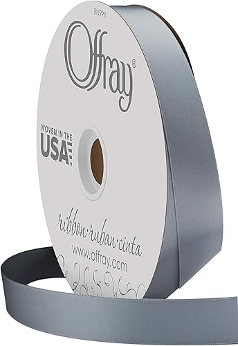 Miniatura 2 de Berwick Offray Cinta de satén de doble cara de 78 pulgadas de ancho, azul polvoriento, 100 yardas