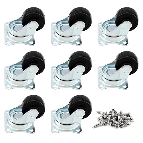 Miniatura 9 de HOWDIA 8 ruedas giratorias de perfil bajo de 1 pulgada, rueda de goma resistente con rodamiento y placa superior, por rueda de capacidad de 22