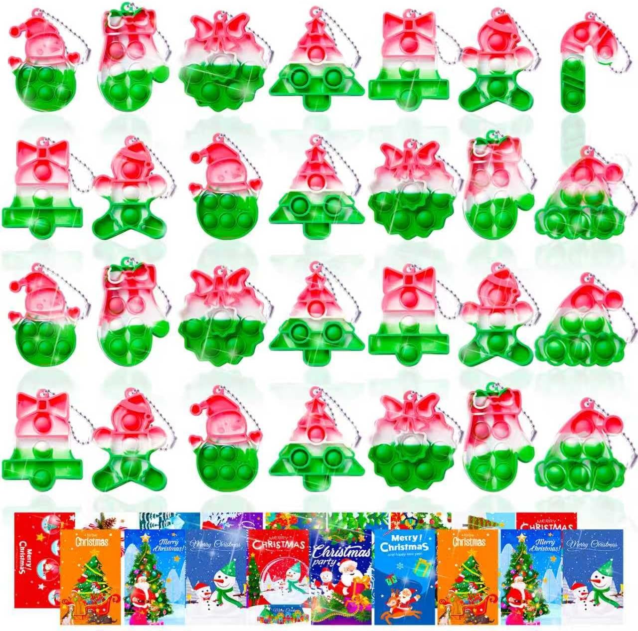 TOANWOD Large 32 PCS Christmas Party Favors for Kids: Christmas Stocking Stuffers Grinch Trinkets, Goodie Bag Stuffers Classroom Prizes Gifts, Fidget Toys Bulk Pop Keychain (32 Keychain + 32 Cards)