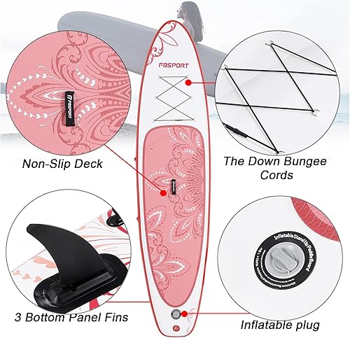 Miniatura 10 de FBSPORT Tabla de remo de pie prémium de 11 pies, tabla de yoga con accesorios duraderos de SUP y bolsa de transporte, amplia posición, control de