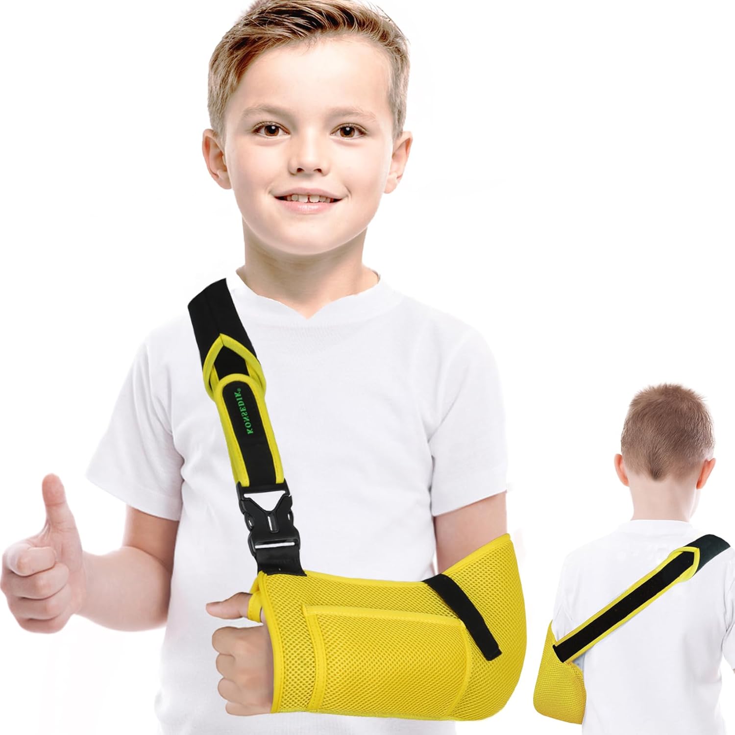KONSEDIK Arm Sling for Kids - Adjustable Breathable Shoulder Immobilizer with Pockets,Supports Rotator Cuff Injury,Wrist,Elbow,Clavicle Fracture Recovery,Post-Surgery Sling for Left or Right Arm(Pink,X-Small)