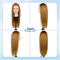 Vista 6 de Firstwon Cabeza de maniquí de cabello humano - Cabeza de muñeca de maniquí de cosmetología con 80% cabello real para peluquería, práctica