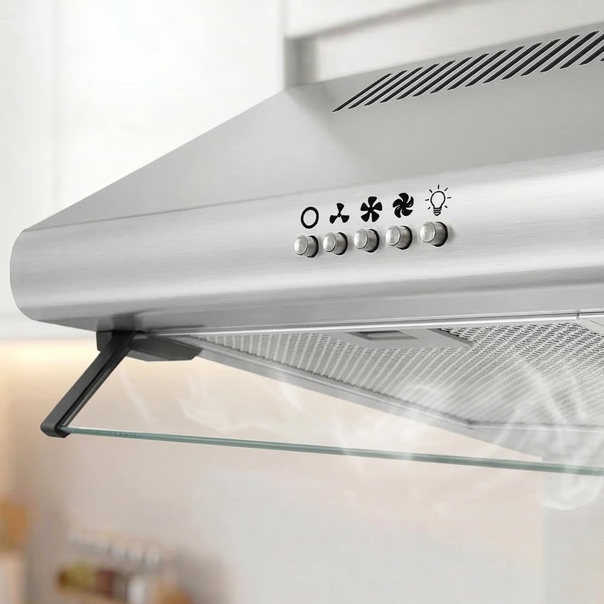 XCH-450S Cappa aspirante Piano di lavoro 60cm, Cappa Cucina Scarico e Riciclaggio 347,4 m³/h, Doppio Motore, Acciaio inossidabile, Argento